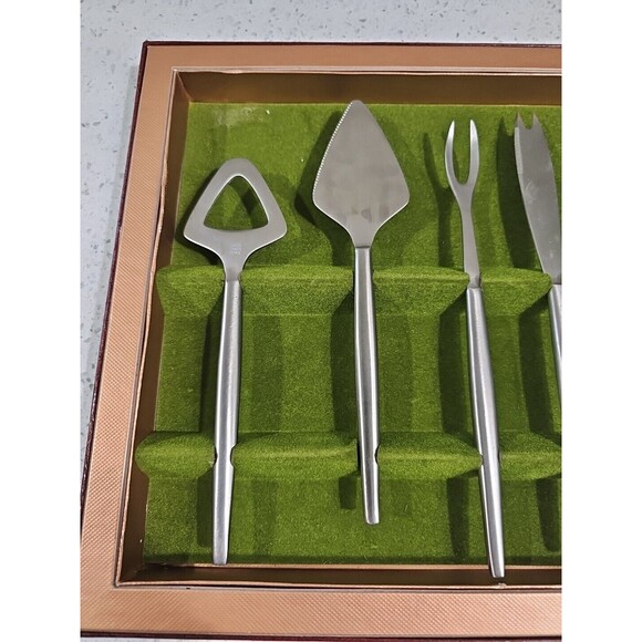 Vintage 60s Kolmar Designs 5 Piece Bar Set Mid Century Italy Stainless SS in Box - Picture 2 of 6